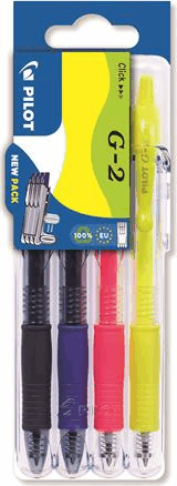Pilot G-2 Neon sárga Nyomógombos zseléstoll készlet - 0,32mm / Vegyes színek