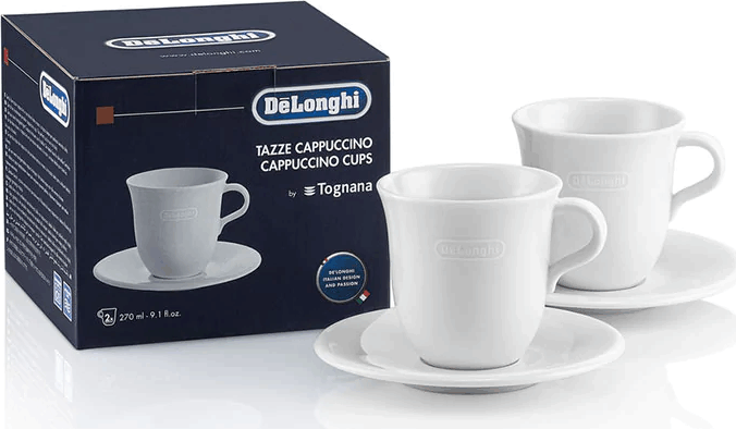 Delonghi DLSC309 270ml Porcelán Kávés Csésze Szett 2 Darabos + Alj - Fehér