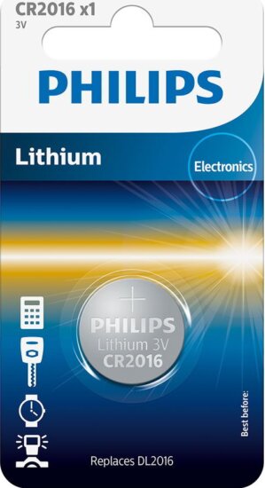Philips CR2016/01B Lithium 75mAh CR2016 Újratölthető gombelem