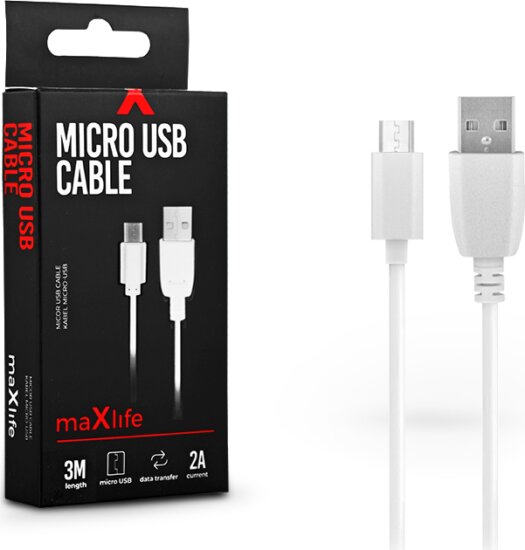 Maxlife TF-0077 Micro USB Adat és töltőkábel 3m - Fehér Maxlife TF-0077 Micro USB Adat és töltőkábel 3m - Fehér