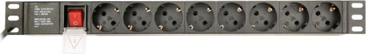 Gembird 220V hálózati 8 aljzatos 19" RACK elosztó kapcsolóval 3m - Fekete