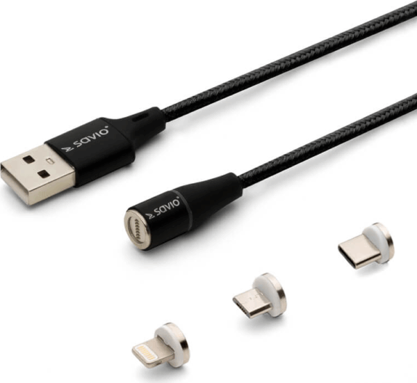 Savio USB 2.0 A - USB C/Micro USB/Lightning iPhone töltőkábel 2m - Fekete