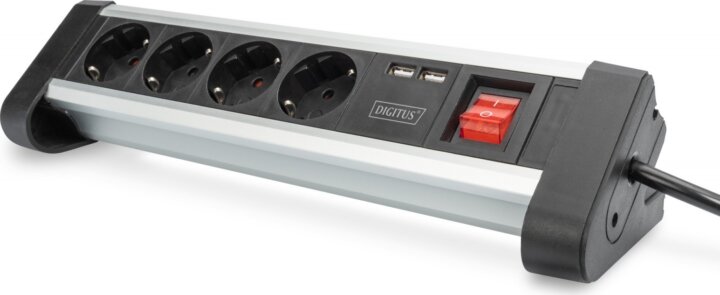 Digitus DA-70614 220V hálózati elosztó 2x USB port asztalra fogatható 1.5m - Fekete/Ezüst