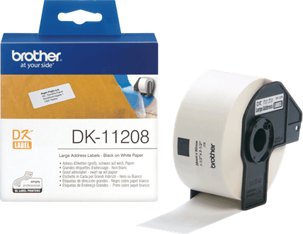 Brother DK-11208 elővágott öntapadós címke 400db/tekercs 38mm x 90mm White