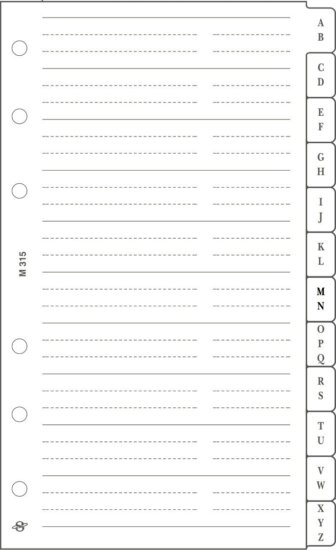 Toptimer Saturnus Kalendárium betét telefonregiszter S fehér (12 lap)