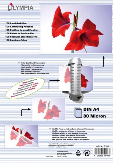 Olympia 80 mikron A4 lamináló fólia (100 db / csomag)