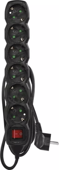 Emos PC1621R 6 aljzatos elosztó kapcsolóval 1.5m - Fekete