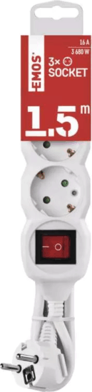 Emos P1321R 3 aljzatos elosztó kapcsolóval 1.5m - Fehér Emos P1321R 3 aljzatos elosztó kapcsolóval 1.5m - Fehér