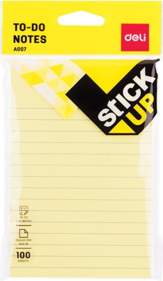 Deli 152x101mm öntapadós jegyzettömb - Sárga (100 lap / tömb)