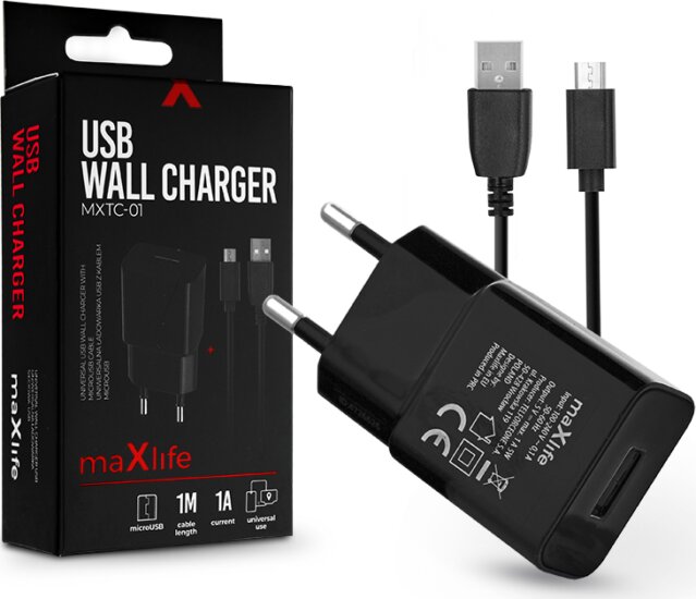 Maxlife MXTC-01 Hálózati USB-A töltő (5V / 1A) - Fekete