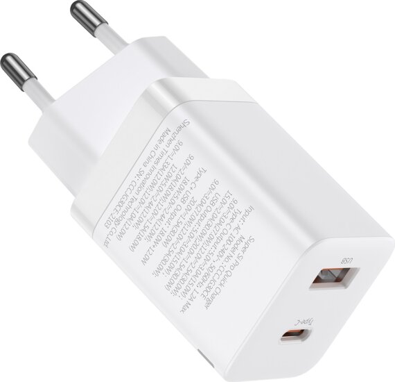 Baseus Super Si Pro QC Hálózati USB-A + USB-C töltő (30W) - Fehér Baseus Super Si Pro QC Hálózati USB-A + USB-C töltő (30W) - Fehér
