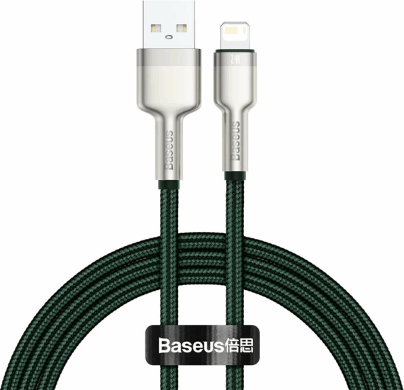Baseus Cafule Series Metal Data Cable USB-A apa 2.0 - Lightning apa iPhone töltőkábel - Zöld (1m)