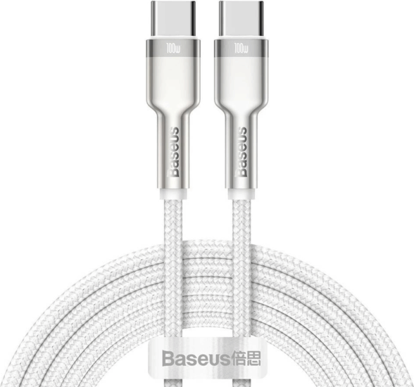 Baseus Cafule Series Metal Data Cable USB-C apa - USB-C apa 2.0 Adat és töltőkábel - Fehér (2m)