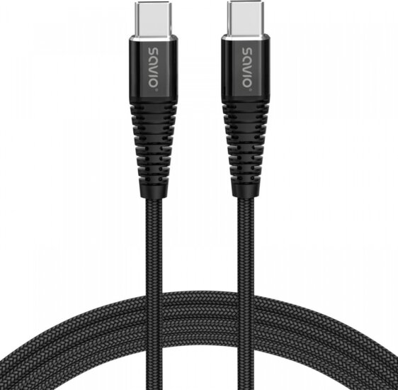Savio CL-160 USB-C apa - USB-C apa Adat és töltő kábel - Fekete (2m)