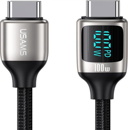 USAMS SJ546USB01 USB-C apa - USB-C apa 2.0 Adat és töltőkábel - Fekete (1.2m)