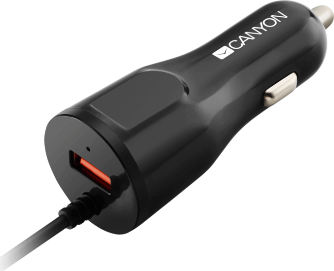 Canyon C-033 Autós USB-A + Lightning töltő - Fekete (5V / 2.4A)