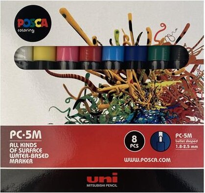 Uni Posca PC-5M 1,8-2,5mm Dekormarker készlet - Pasztell vegyes színek (8 db / csomag)