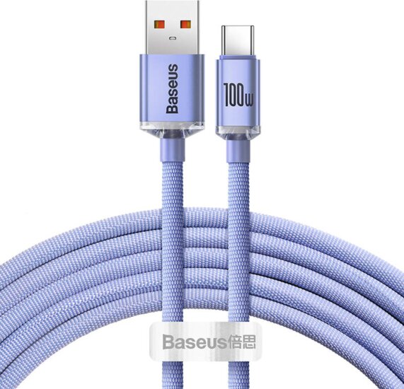 Baseus Crystal Shine Series USB-A apa - USB-C apa 2.0 Adat és töltőkábel - Lila (1.2m)