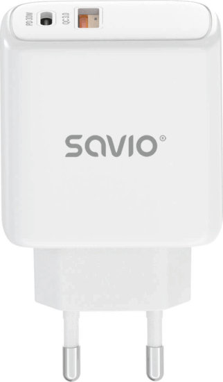 Savio LA-06 USB-A / USB-C Hálózati Gyorstöltő Adapter 30W - Fehér