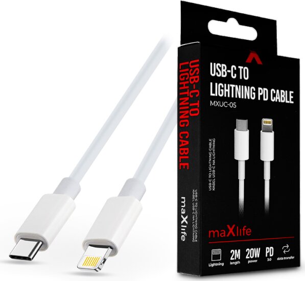 Maxlife USB-C Apa - Lightning apa 3.0 Adat és töltő kábel - Fehér (2m)