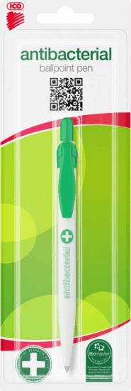 ICO BL Antibakteriális nyomógombos Kék tintás golyóstoll 0.8mm - Fehér/Zöld