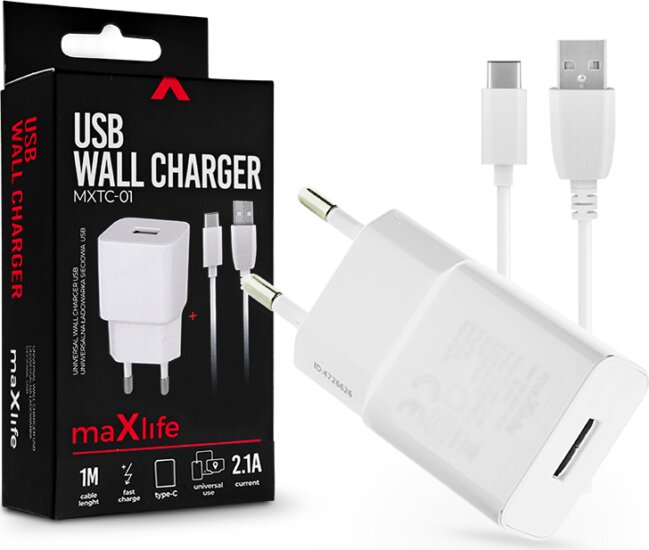 Maxlife TF-0100 Hálózati USB-A töltő - Fehér (5V / 2.1A)