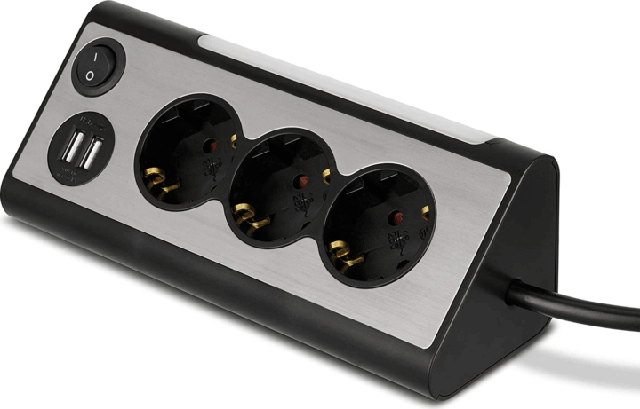 REV 230V Elosztó 3 aljzatos 1.4m - Fekete/Ezüst REV 230V Elosztó 3 aljzatos 1.4m - Fekete/Ezüst