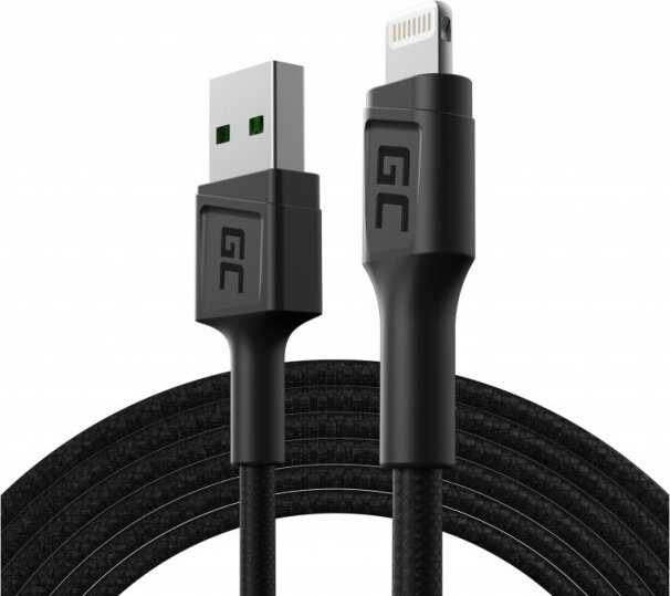 Green Cell PowerStream USB-A apa - Lightning apa iPhone töltő kábel - Fekete (1,2m)