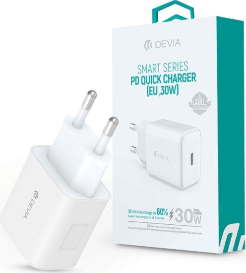 Devia Smart Series Hálózati USB-C töltő - Fehér (30W)