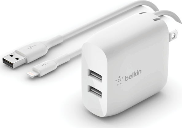 Belkin Boost Charge Dual USB-A Hálózati töltő + USB-A apa - Lightning apa töltőkábel - Fehér (24W) Belkin Boost Charge Dual USB-A Hálózati töltő + USB-A apa - Lightning apa töltőkábel - Fehér (24W)