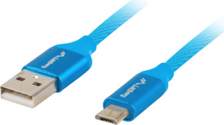 Lanberg Premium micro USB-B apa - USB-A apa 2.0 Adat és töltő kábel - Kék (1,8m)