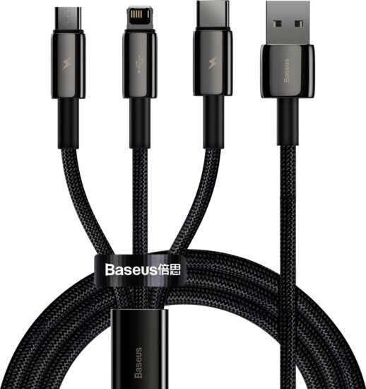 Baseus Tungsten Gold USB-A apa 2.0 - Micro USB/USB-C/Lightning apa iPhone töltőkábel - Fekete (1.5m)
