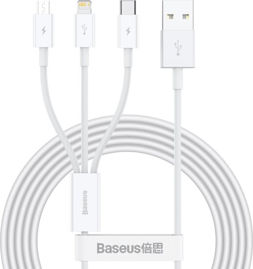 Baseus Superior Series USB-A apa 2.0 - Micro USB/USB-C/Lightning apa iPhone töltőkábel - Fehér (1.2m)