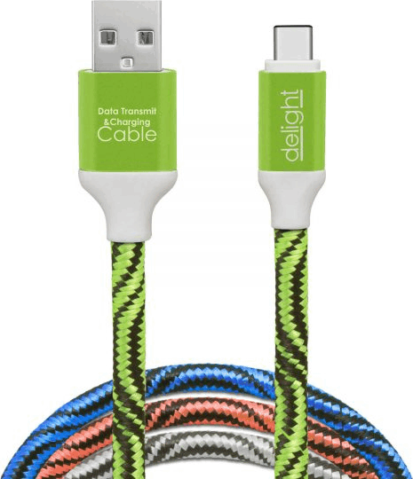 Delight 55436 USB-A apa - USB-C apa 2.0 Adat és töltőkábel - Fehér/Zöld/Piros/Kék (1m)