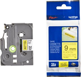 Brother TZE-S621 P-touch Feliratozógép szalag 9mm / 8m - Sárga alapon fekete extra erős tapadással