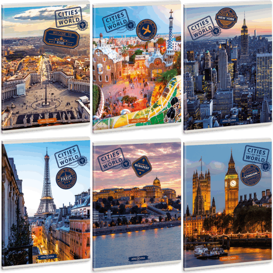 Ars Una Cities of the World 40 lapos A5 extra kapcsos kockás füzet - Többféle