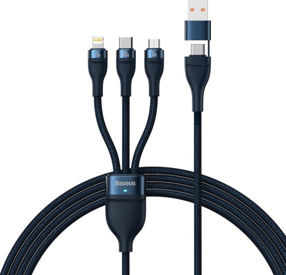 Baseus Flash Series 2 USB-A/USB-C apa 2.0 - Micro USB/USB-C/Lightning apa iPhone Töltőkábel - Kék (1.2m)