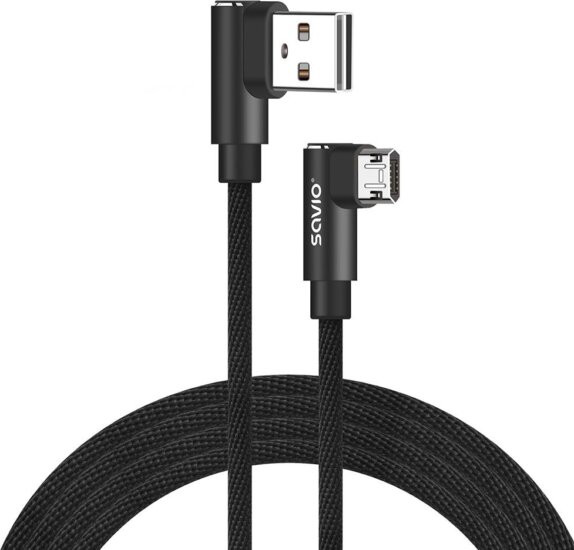 Savio USB-A 90° L apa - Micro USB 90° L apa Adat és töltő kábel 2m - Fekete Savio USB-A 90° L apa - Micro USB 90° L apa Adat és töltő kábel 2m - Fekete