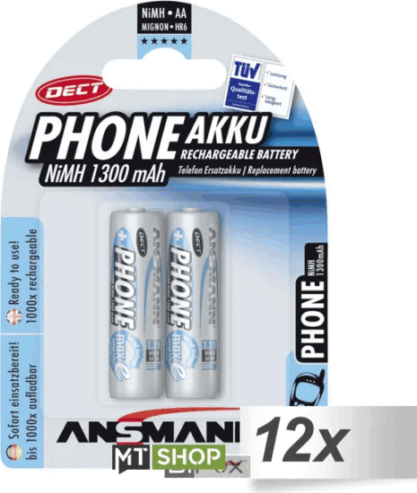 Ansmann 1300 NiMh Mignon AA Újratölthető elem (12x2/csomag) Ansmann 1300 NiMh Mignon AA Újratölthető elem (12x2/csomag)