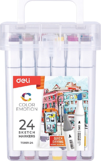 Deli Color Emotion Alkoholos kétvégű marker készlet - Vegyes színek (24 db / csomag)