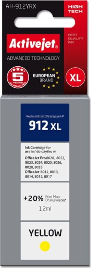 ActiveJet (HP 3YL83AE 912XL) Tinta Sárga ActiveJet (HP 3YL83AE 912XL) Tinta Sárga
