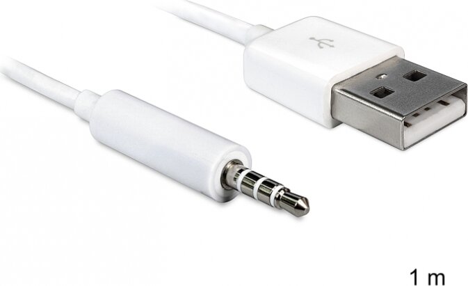 Delock USB-A apa > sztereo jack 3.5 mm apa 4 pin IPod Shuffle kábel, 1 m