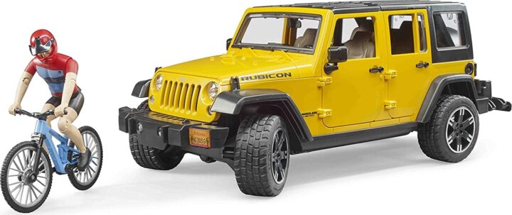 Bruder Jeep Wrangler terepjáró kerékpárral és figurával (1:16) - Színes Bruder Jeep Wrangler terepjáró kerékpárral és figurával (1:16) - Színes