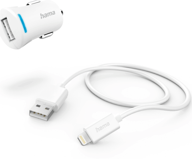 Hama 201610 USB-A Autós töltő + töltőkábel - Fehér (12W)