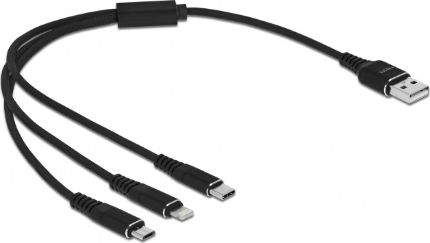 Delock 87152 3in1 USB-A apa - MicroUSB/USB-C/Lightning apa 2.0 iPhone töltőkábel - Fekete (0.3m)