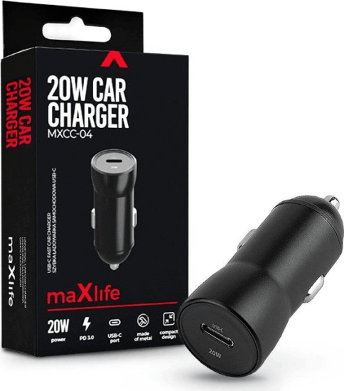 Maxlife TF-0165 USB Type-C Autós töltő - Fekete (20W)