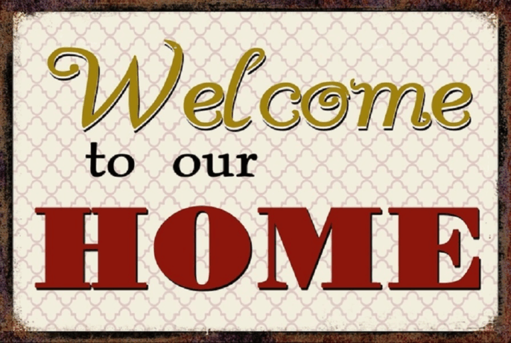 PF Welcome to our home 20x30 retro fémtábla Dekoráció