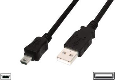 Digitus Assmann USB A apa - MiniUSB 2.0 Adat és töltő kábel 1m - Fekete