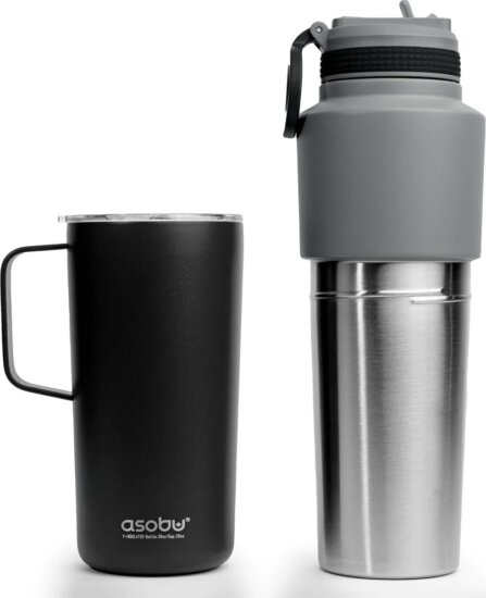 Asobu Twin Pack 900ml Kulacs bögrével - Fekete