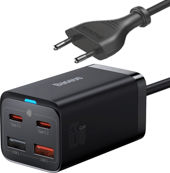 Baseus GaN3 Pro 2x USB-C / 2x USB-A Hálózati Gyorstöltő Adapter 60W - Fekete